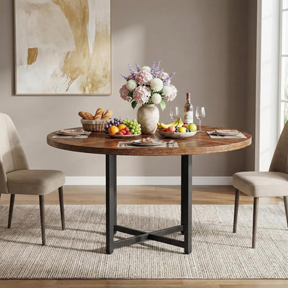 Ronde Eettafel – Eettafel Rond – Keukentafel – Houten Eettafel – Eettafel 4 Personen – 120 cm Diameter – Robuust Stalen Onderstel