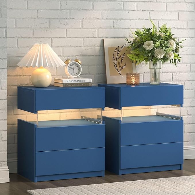 Nachtkastje met LED - Kast - Tafel - Slaapkamerdecoratie - Opbergruimte - 60 cm x 37 cm x 50 cm - Paars