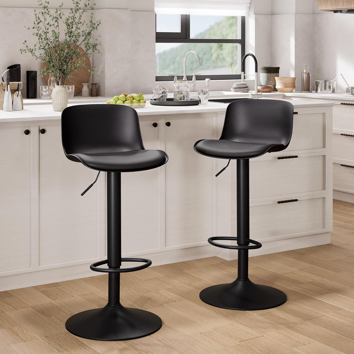YOUNIKE Barkruk set van 2 zwart, in hoogte verstelbare draaibare barstoel met rugleuning, hoge barstoelen als keukenstoel, toonstoel, praktische barkruk voor toonbank, keuken en eetkamer