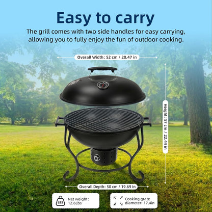 Houtskoolgrill met instelbare ventilator, 45,7 cm (45,7 cm), draagbare campinggrill, gemakkelijk aan te steken houtskool, kleine tafelgrill, campinggrill met deksel, voor tuin, camping, tailgates