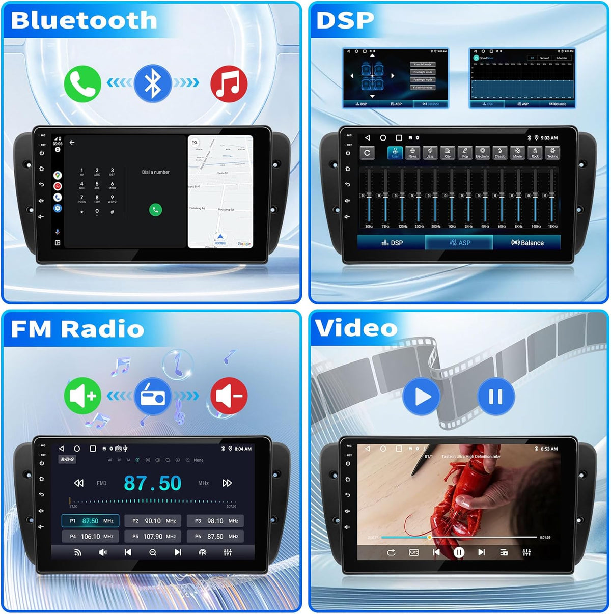 Autoradio voor Seat Ibiza 6J 2009 2010 2011 2012 2013, Android 13 GPS FM 2+64G, 9 inch touchscreen, Ondersteunt navigatie Carplay Android Auto Bluetooth 5.0 WiFi Spraakgestuurde Radio