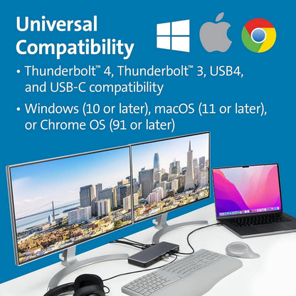 Kensington SD5760T Thunderbolt 4 dockingstation, Dual Monitor 8K/4K, Micro SD-kaartlezer, 96W Power Delivery, 2 x HDMI, Ethernet, USB-C 3.2 & 4 x USB-A-poorten (K34110EU)