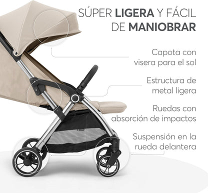KikkaBoo EDEN Buggy, kinderwagen tot 22 kg, automatisch vouwen, kantelpositie, ultralicht, compact, beige