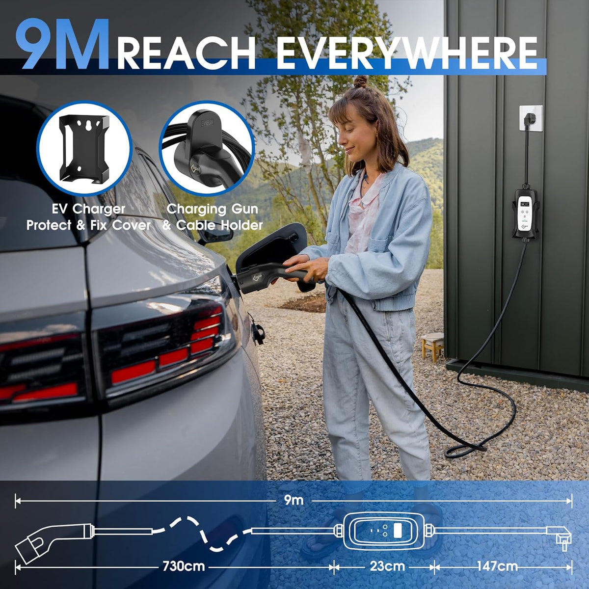 <font dir="auto" style="vertical-align: inherit;"><font dir="auto" style="vertical-align: inherit;">        Type 2 charging cable Schuko 3.6 kW [1-phase 9m 6-16A] | EV charger with timer (0-12 hours) & digital display | electric car charging cable IEC 621