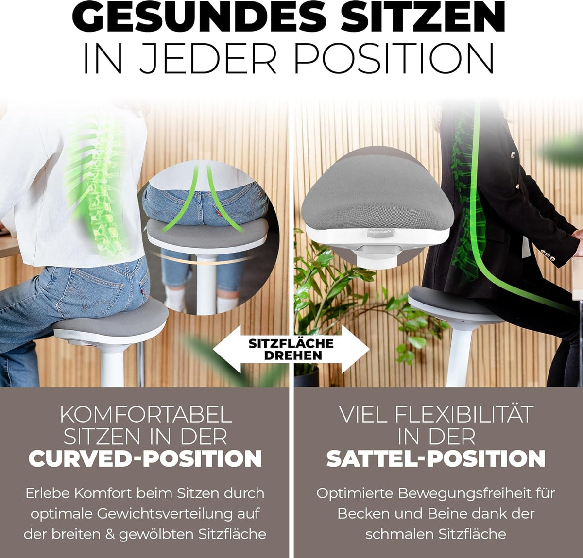 Ergonomische Kruk – Kantoorkruk – Zadelkruk – Staande Kruk – Bureaukruk – Wit – Twee Zitposities – In Hoogte Verstelbaar
