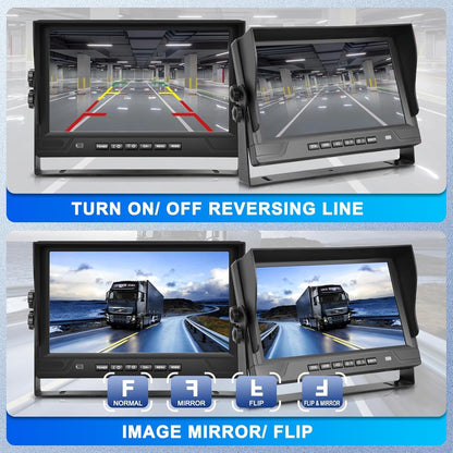 1080p achteruitrijcamera met 4 gedeelde 9 inch monitor, ondersteunt 4 camera's DVR/IP68 waterdicht/nachtzicht voor vrachtwagen, camper, caravan, met 2 x 10 m en 2 x 20 m kabels