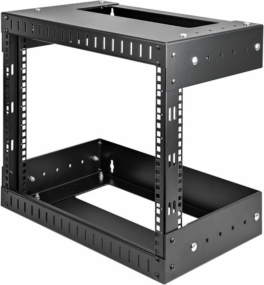 StarTech.com 8U wandrek met 2 stijlen, 19 inch serverrek met open frame, instelbare diepte, wanddata rack voor IT/AV - Inclusief bevestigingsmoeren en schroeven (RK812WALLOA)