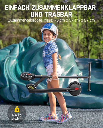 FanttikRide C9 elektrische scooter voor kinderen 8-12 jaar, 2 snelheden 10/16 km/u, 8 km bereik, in hoogte verstelbaar, opvouwbaar, elektrische kinderscooter zwart