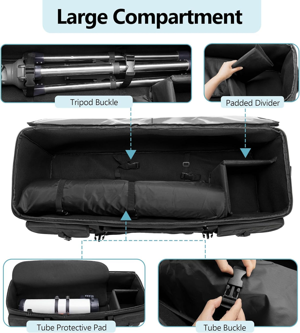 Telescoop draagtas, Zachte gevoerde Telescoopkoffer Compatibel met Celestron-telescoop, 40 inch Telescoop-opbergtas met Vaste Gespen voor Optische Buis en Statief, Bevestigde Kleine Tas