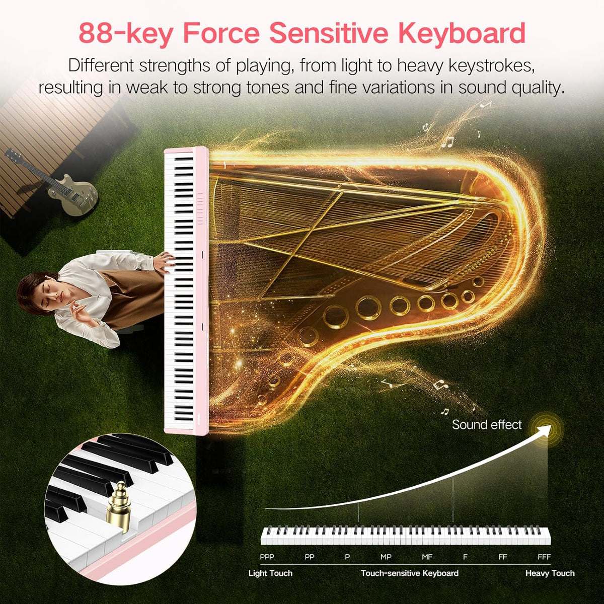 E-piano 88 toetsen – Keyboard Piano – Digitale Piano – Elektrische Piano – Opvouwbare Piano – Roze – Opvouwbaar Ontwerp – Bluetooth En Opnamefunctie