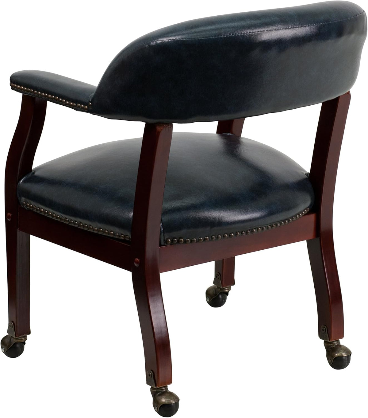 Conferentiestoel – Vergaderstoel – Kapiteinsstoel – Bureaustoel – Wachtruimtestoel – Set van 1 – Marineblauw Vinyl – Massief Hardhouten Frame