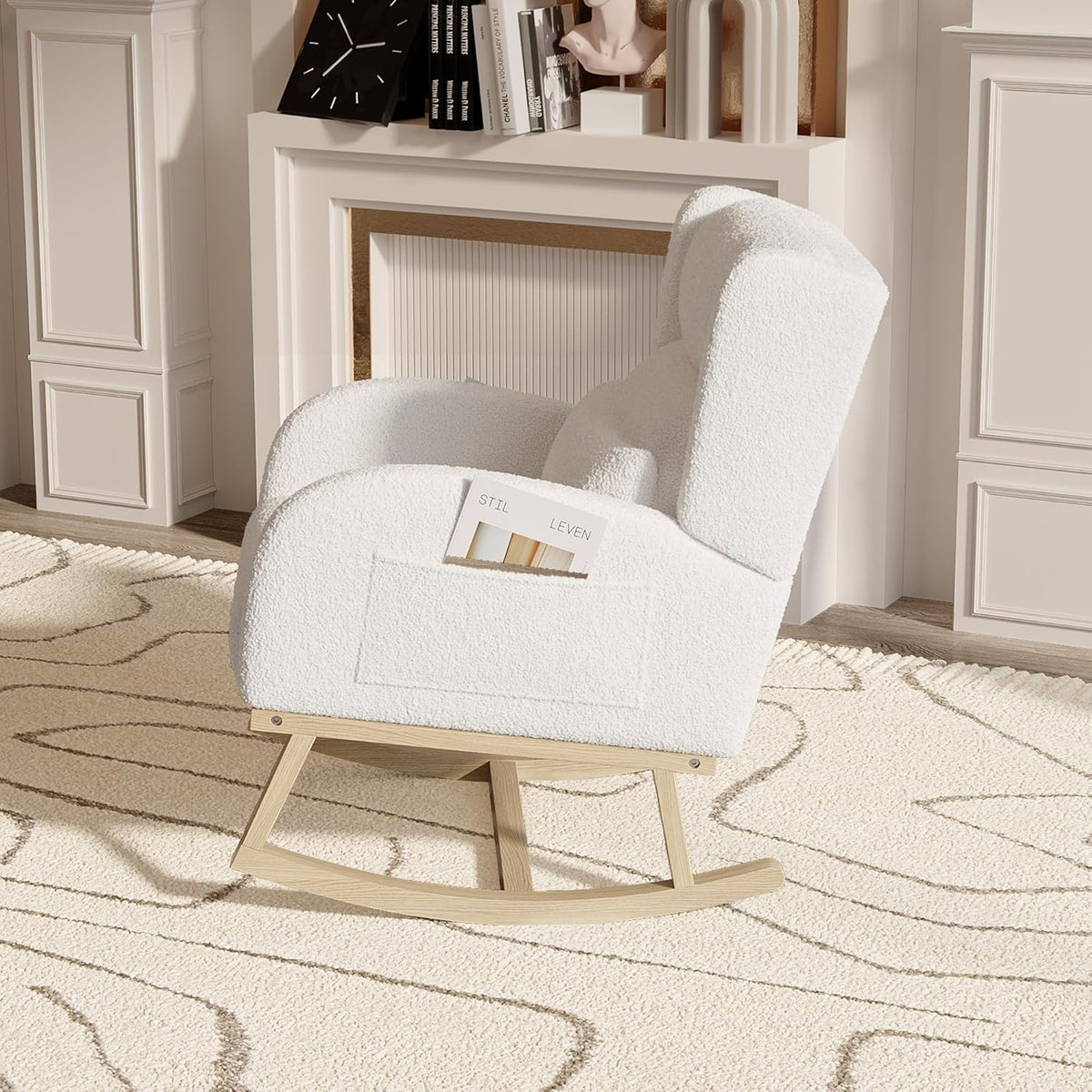 Schommelstoel – Relaxstoel – Hangstoel – Schommelzetel – Loungestoel – Teddy Fluweel Bekleding – Ergonomisch Lendenkussen