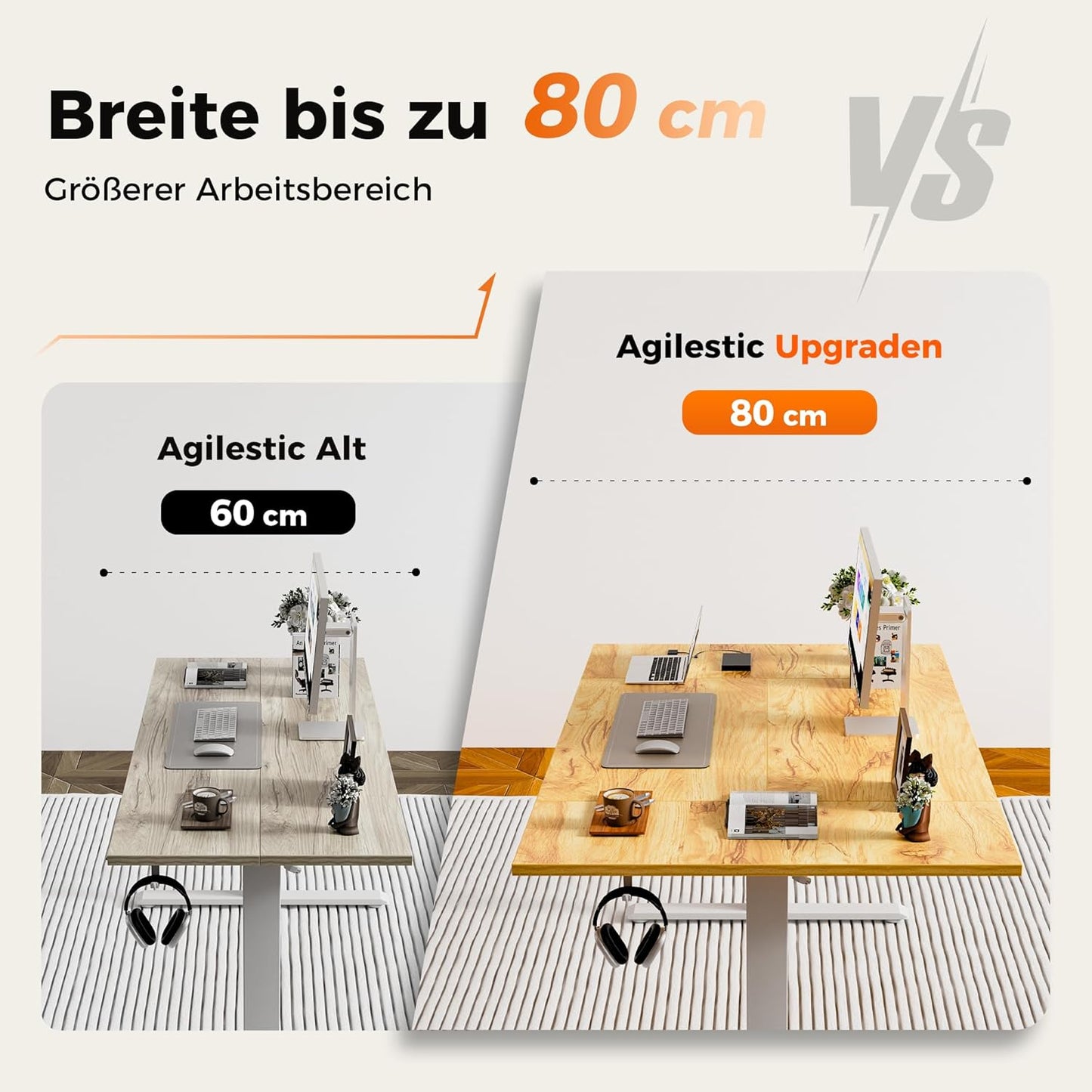 Agilestic Elektrisch in hoogte verstelbaar bureau, 160 x 80 cm, zit-sta bureau met geheugenfunctie, in hoogte verstelbare computertafel, gamingbureau met vierkant tafelblad, lichtbruin