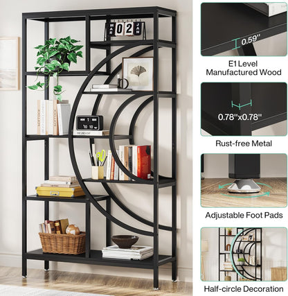 Tribesigns Geometric Bookshelf, Industrial 8 Tier Shelf Bookcase, Rustic Bookshelves Display Shelf, Freestanding Storage Organizer with 9-Open Storage for Home Office, Living Room, Bedroom
