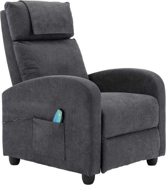 Recliner Chair Massage Heating Reclining Function, TV Chair Adjustable, Massage Chair with Remote Control, Recliner Fabric, Grey - QUORE