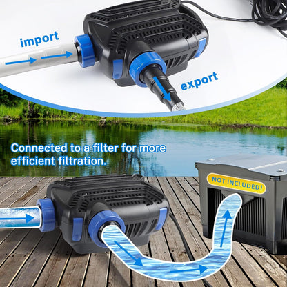 Eco vijverpomp filterpomp 30W max. 5000L/H vijverfilter energiebesparende beeklooppomp voor tuinvijver vijver pomp met filter kabellengte 10 m circulatiepomp voor buiten waterval beekloop