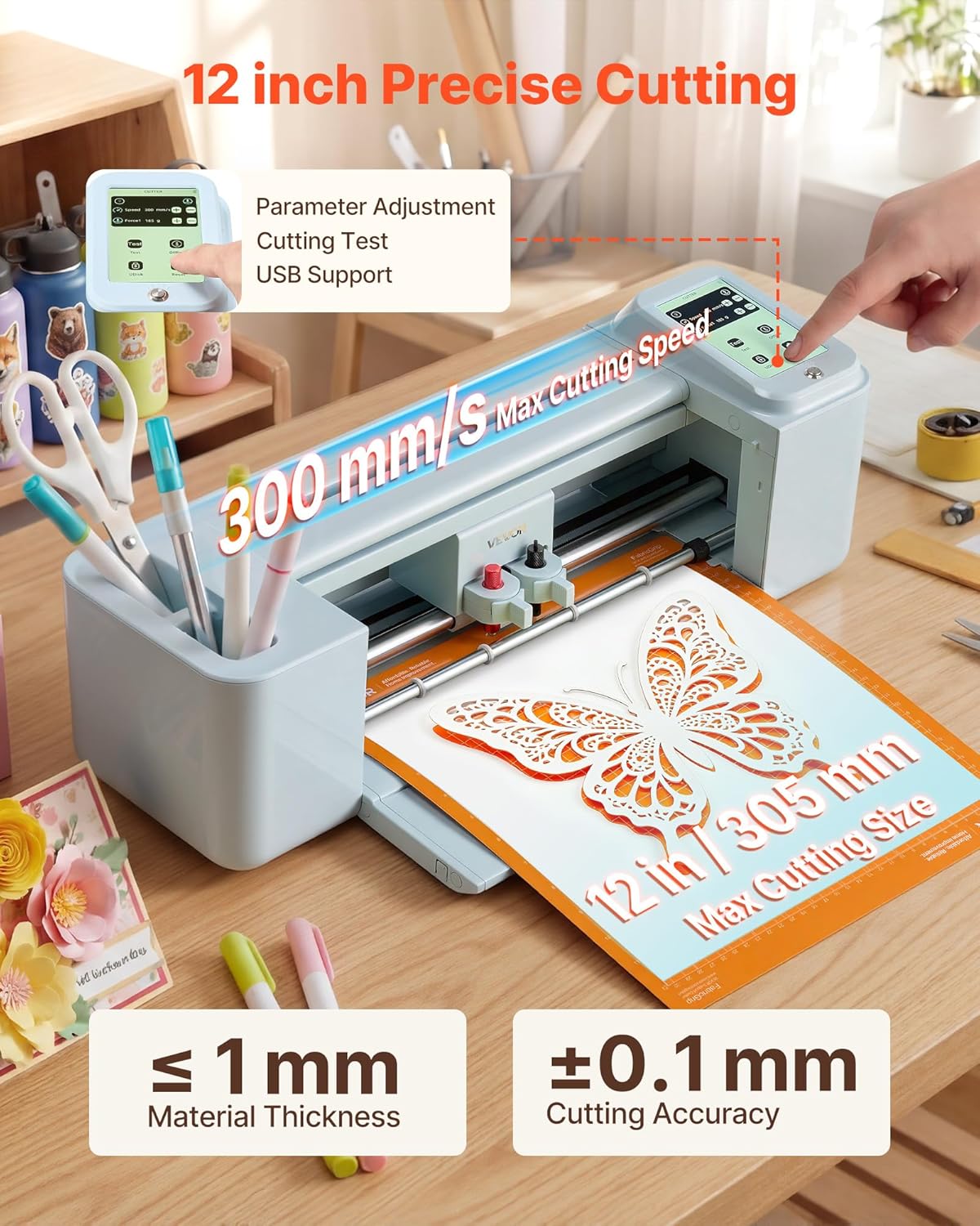 VEVOR Vinylsnijplotter, 305 mm, met gereedschapsset, touchscreen-bediening, multifunctionele snijmachine, compatibel met iOS, Android, Mac, Windows, voor het knutselen van kaarten, papier