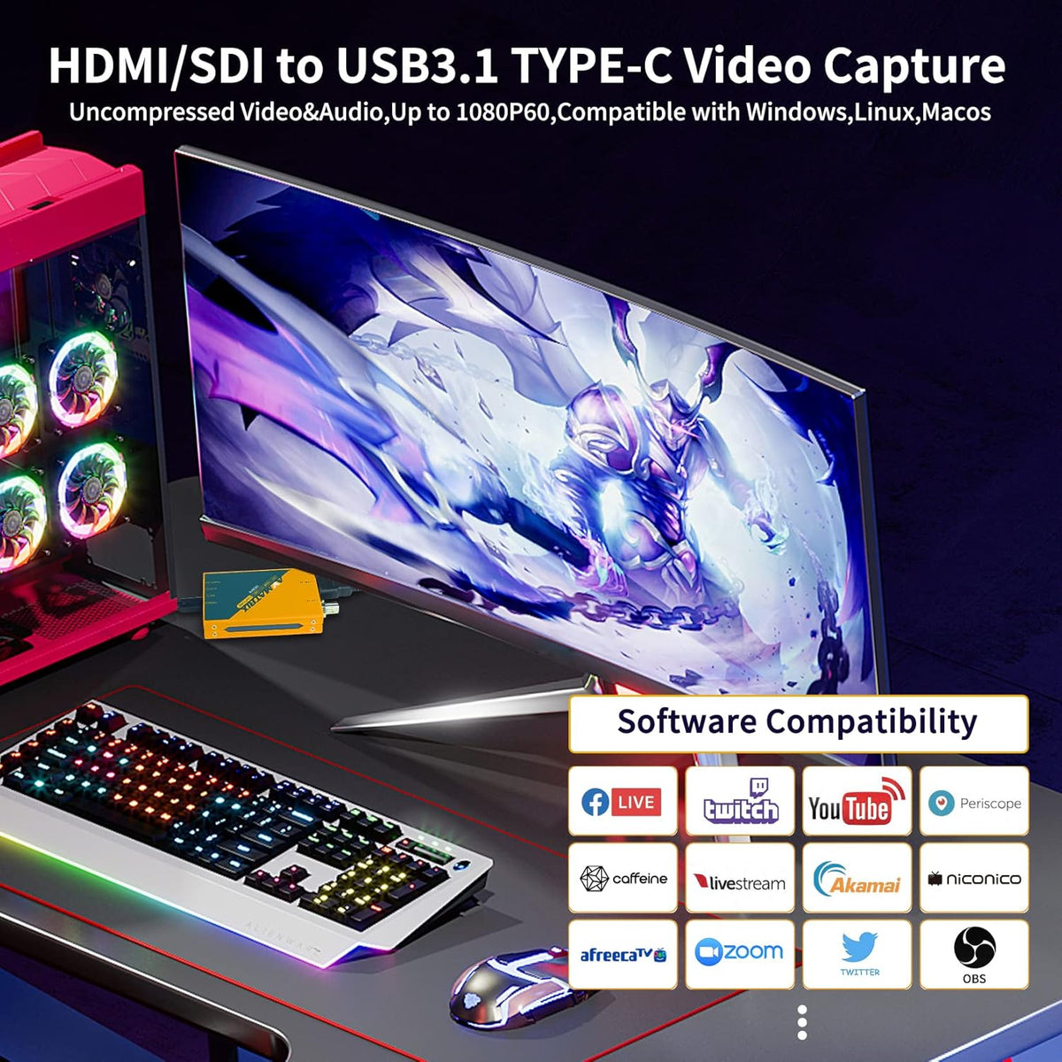 AVMATRIX Video Capture Card voor Game Live Stream (MS-UC2018-W)