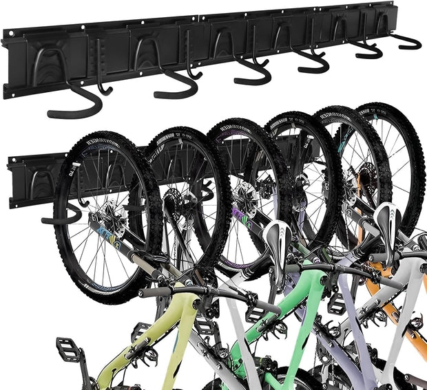 Fietsenrek - Fietsstandaard - Fietshouder - Fietshaak - voor 6 Fietsen  - 5 Helmen - Verstelbare - Verticale Wandfietsophanging - met Framebescherming - voor Woning - Garage - Opslag - Zwart