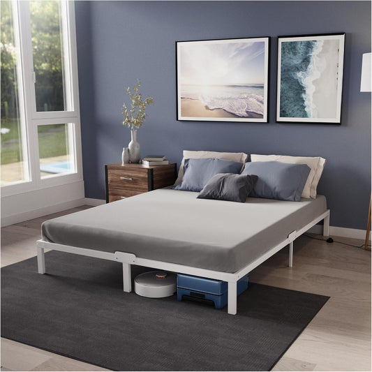 Dreamzie Bedframe 160 x 200 Van Metaal, Bedframe 160 x 200 Voor Matrassen Eenpersoonsbed, Hoogte 35 cm, Robuust, Eenvoudige Montage, Omvangrijke Opbergruimte, Witte Lattenbodem