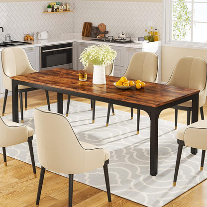Tribesigns Dining Table for 6 to 8 People, 200 x 70 x 75 cm, Rectangular Kitchen Table with Sturdy Metal Legs for Living and Dining Room, Industrial Design, Rustic Brown