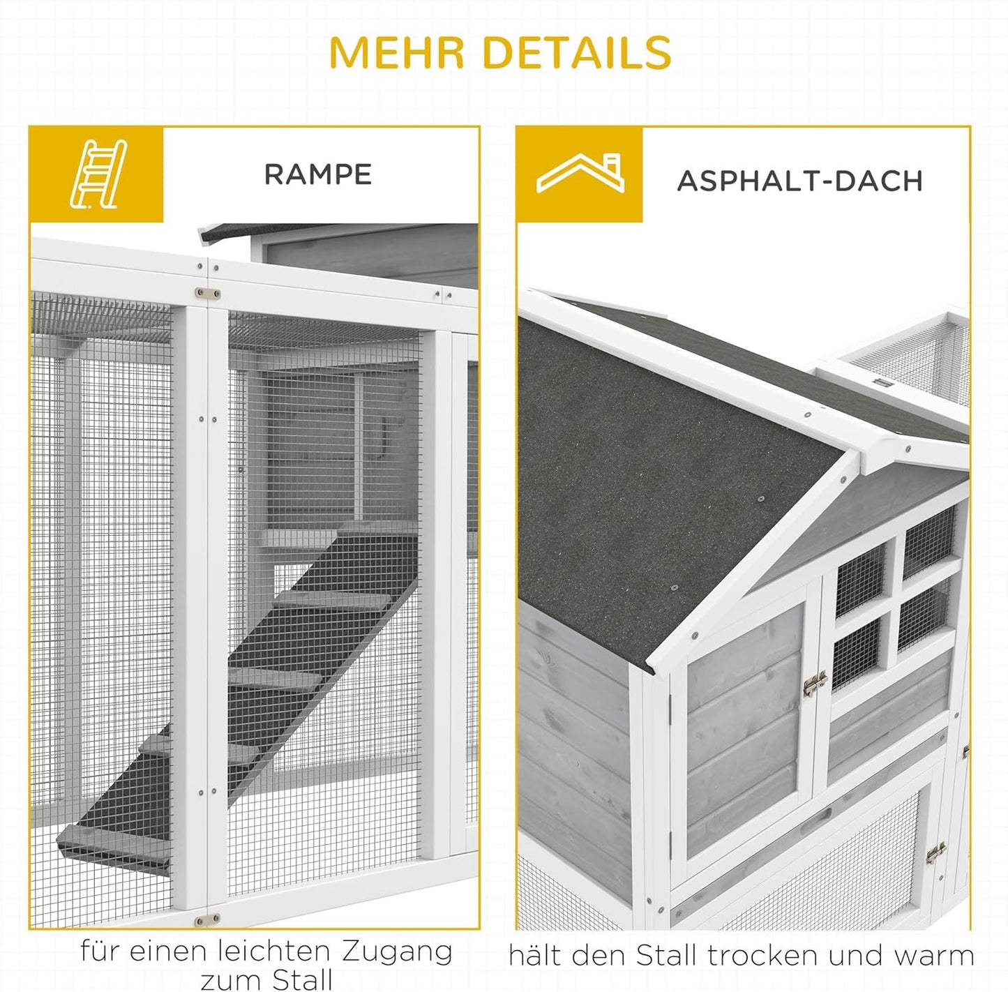 PawHut rabbit hutch combination rabbit hutch XXL hutch for guinea pigs with freewheel driveway two floors for 2-4 rabbits pine wood asphalt 260 x 64 x 92 cm - QUORE