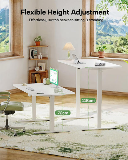 Marsail Elektrisch sta-bureau met USB-A-oplaadpoort, 160 x 80 cm in hoogte verstelbaar zit-sta bureau met 4 aangepaste hoogteinstellingen, 80 kg maximale belasting, stabiel tillen, opberghaken en