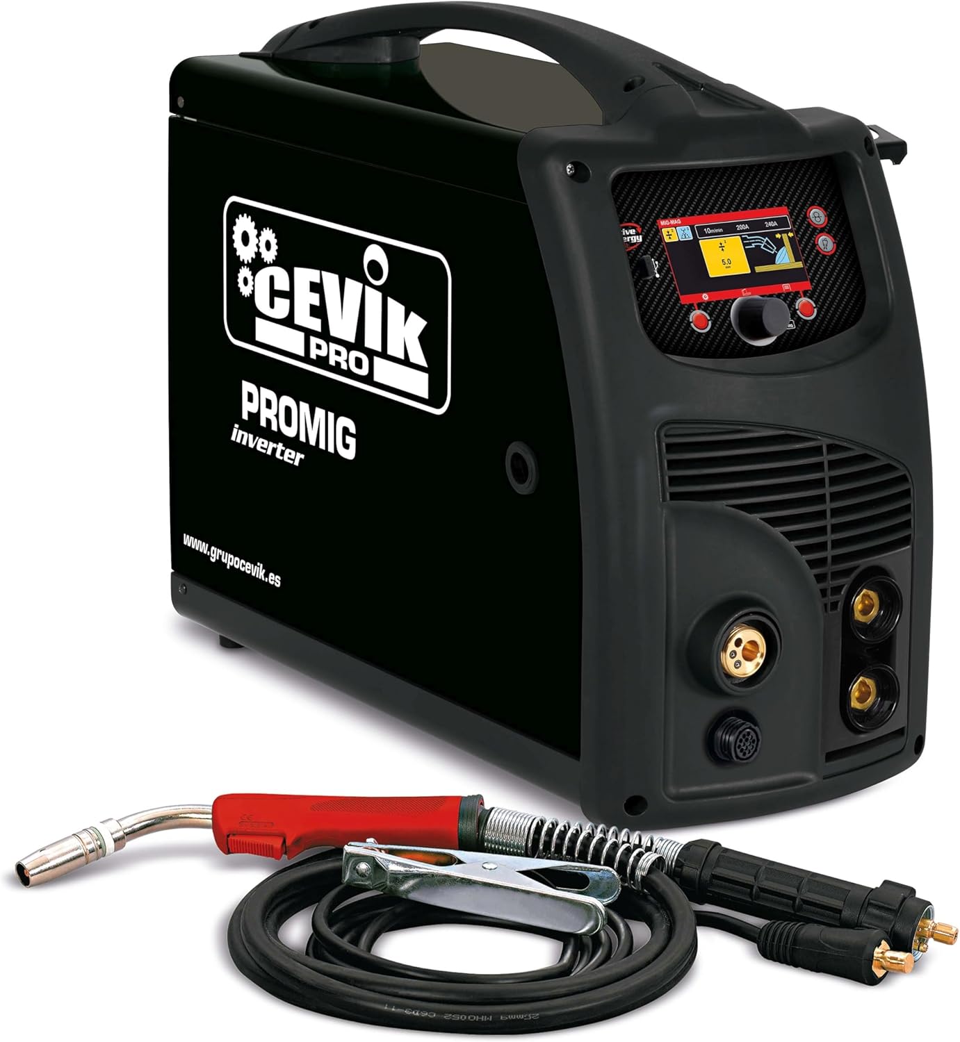 CEVIK PRO CE-PROMIG200P – Inverter-lasapparaat FLUX/MIG/TIG/MMA – 200 A 60% 230 V – draad 1 mm – elektroden 4 mm – lcd – zaklamp MIG AX15, tang 35 – 50, inclusief 2 hoezen