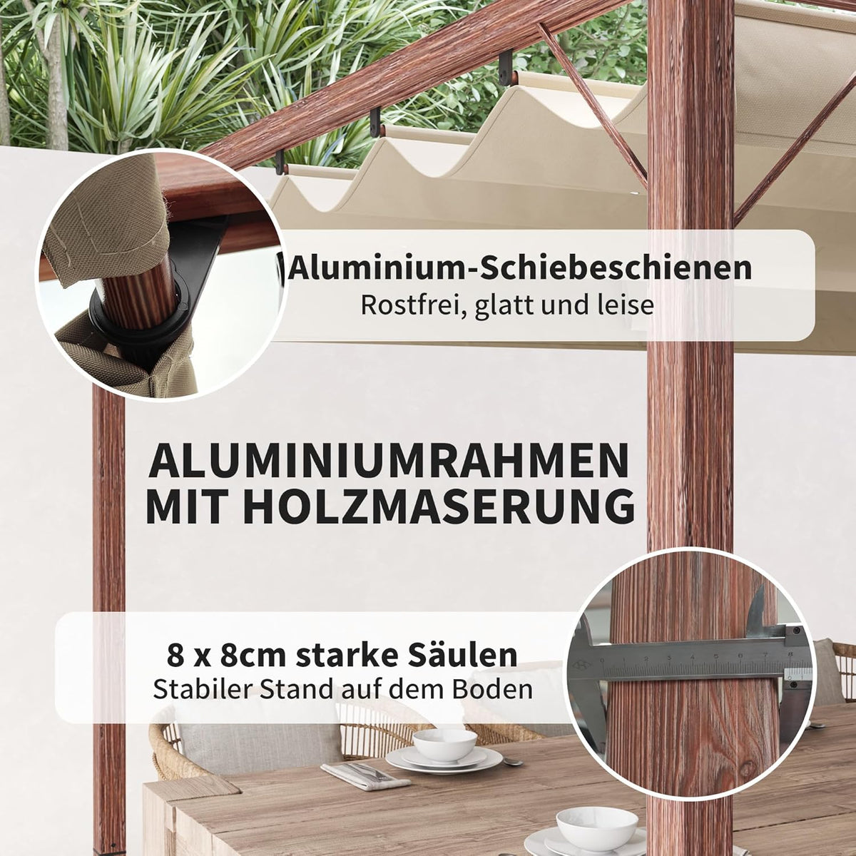 Outsunny Pergola approx. 3x4m Garten Pavillon mit magnetischen Pad, Terrassendachung aus Aluminium, Gartenpavillon mit verstellbares Dach, Freistehend, UV Schutz 30+, für Terrasse und Garten, - QUORE