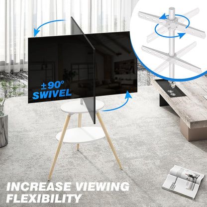 5Rcom Statief ezel tv-standaard met 2 planken draaibaar en in hoogte verstelbaar houten tv-vloerstandaard voor 32-65 inch LED LCD OLED-scherm Max VESA 400x400 mm Max belasting 40 kg wit