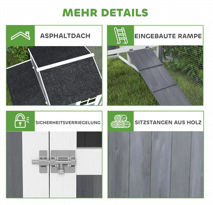Kippenhok – Kippenren – Kippenhok Met Uitloop – Kippenverblijf – Dierverblijf – Ruim 1,9 m² Voor 3-4 Kippen – Waterafstotend Geïmpregneerd Dennenhout
