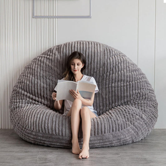 MAXYOYO Enorme zitzakbed, vierkante zitzakstoel, grote bank met imitatiebont en pluizige vulling voor volwassenen, koppels, gasten (corduroy grijs, 150 x 150 cm)