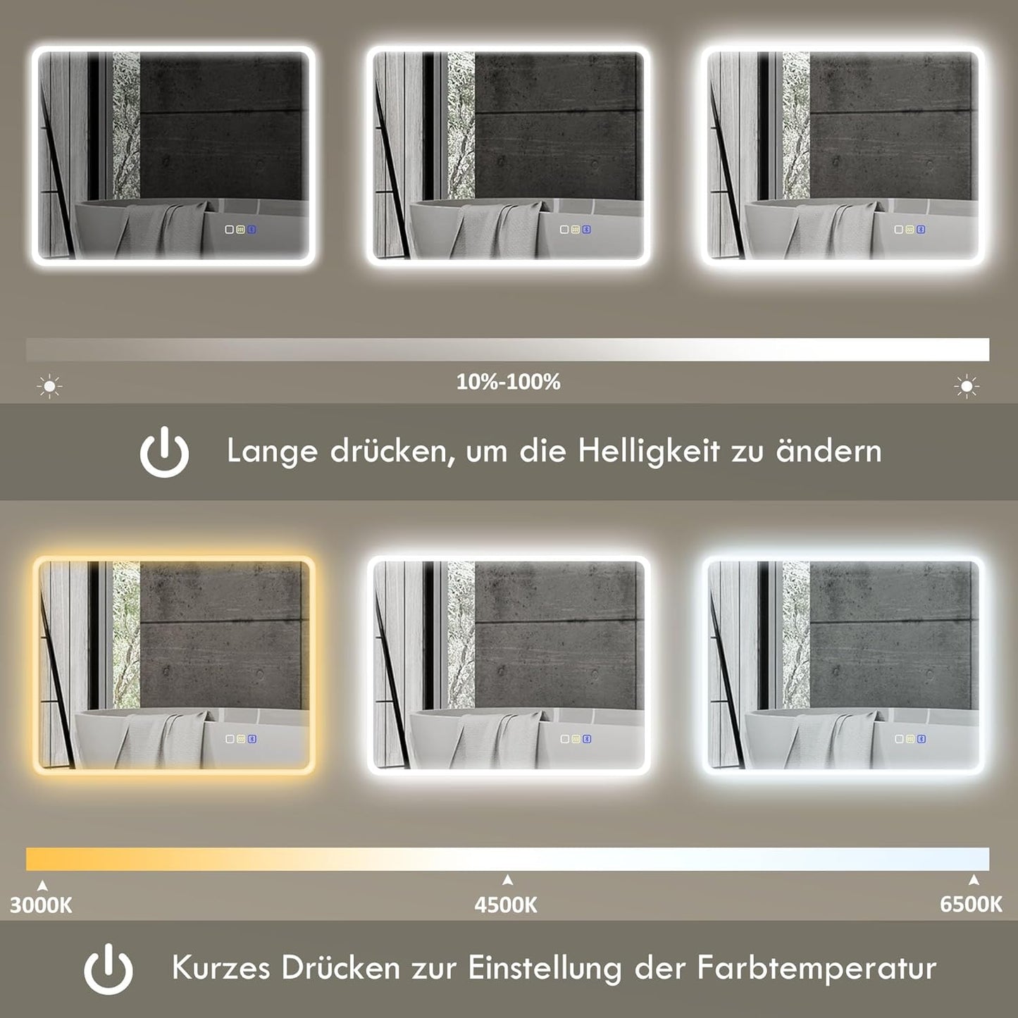 Verlichte Badkamerspiegel – Led Spiegel – Touch Spiegel – Bluetooth Spiegel – Anti-Fog Spiegel – 90x70 cm – Dimbare 3-Kleurige Ledverlichting – Geheugenfunctie