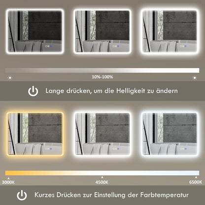 Verlichte Badkamerspiegel – Led Spiegel – Touch Spiegel – Bluetooth Spiegel – Anti-Fog Spiegel – 90x70 cm – Dimbare 3-Kleurige Ledverlichting – Geheugenfunctie