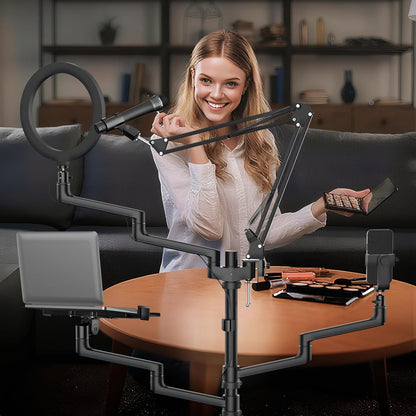 4-In-1 Statief – Camerastatief – Fotostatief – Smartphonehouder – Ringlichtstatief – Op Wielen – Geschikt Voor Schermen 17-32 Inch