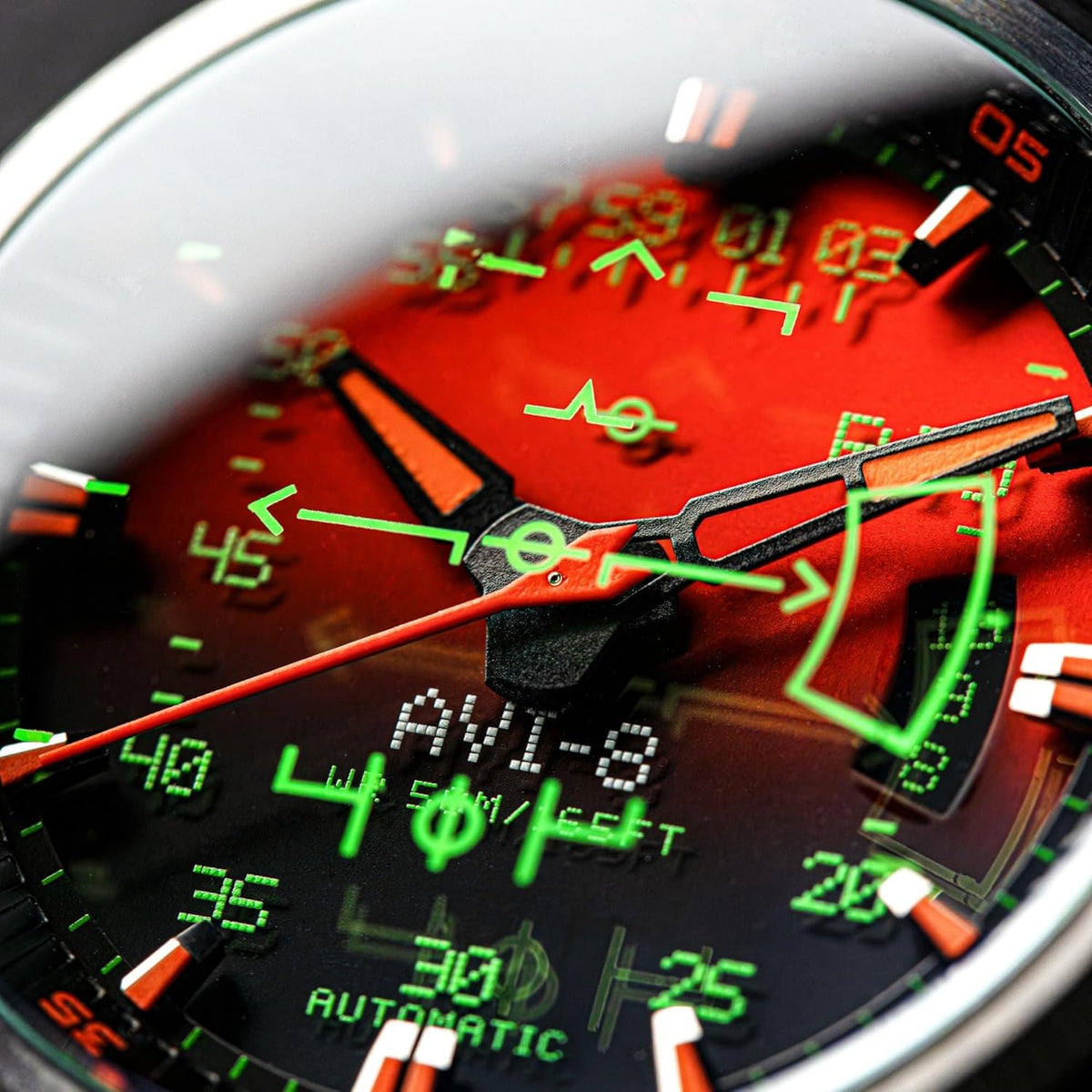 AVI-8 Heren 44mm Hawker Harrier HUD automatisch horloge met rubber/lederen band AV-4117