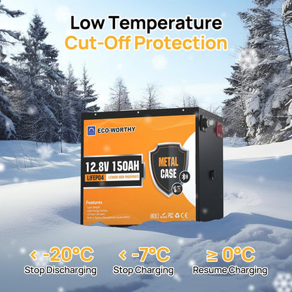 Li-ion accu – Lithium accu – LiFePO4 batterij – Camper accu – 12,8V 150Ah Bluetooth – Koudetemperatuurbescherming – 15.000 laadcycli – 1920Wh capaciteit