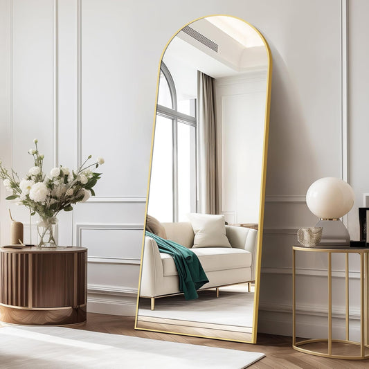 COFENY Boog full-body spiegel, 161 x 52 cm vloerspiegel met gouden frame, gewelfde staande spiegel, grote wandspiegel om te staan, leunen of hangen, vloerspiegel voor slaapkamer, woonkamer
