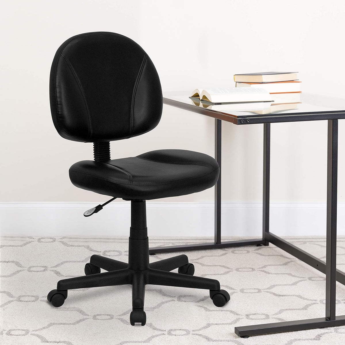 Flash Furniture Mid-Back lederen ergonomische draaibare taakstoel, metaal, zwart, 58,42 x 55,88 x 22,86 cm