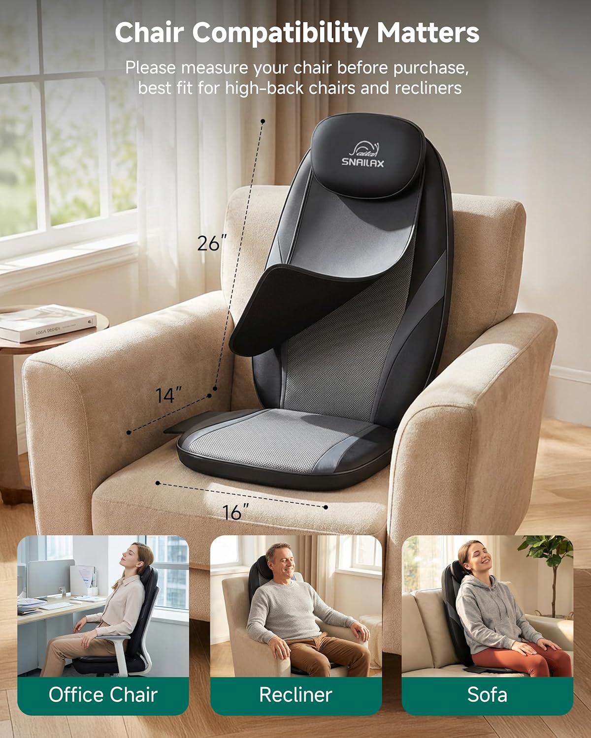 SNAILAX Shiatsu-massagekussen met warmtemassagestoel Pad Kneedende rugmassage voor thuisgebruik SL-256