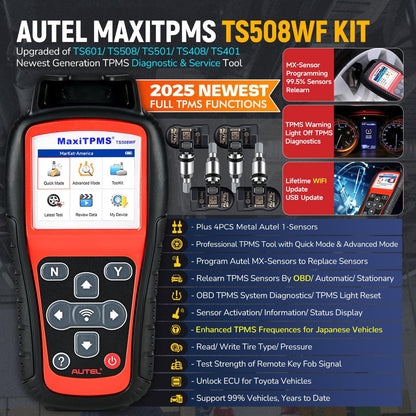Autel MaxiTPMS TS508WF KIT, 2026 TS508WF met 4 Stuks 2-in-1 metalen MX-sensoren[Waarde €120] TPMS Herleertool Ppgrade van TS508 TS501 TS408, Sensoren activeren/Opnieuw Leren, MX-sensoren Programmeren