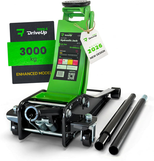 2026 Model, verbeterde en lichte hydraulische krik met laag profiel, dubbele zuigerslag 75-500 mm, draagkracht tot 3000 kg, robuuste krik voor auto's en SUV's