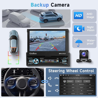 2G+64G Draadloze Carplay Android 13 Autoradio 1 Din met Android Auto Navi GPS WiFi 7 inch Auto Uitbreidbaar Scherm Autoradio met Mirror Link Bluetooth FM/RDS/DAB/SWC/EQ/DVR Achteruitrijcamera