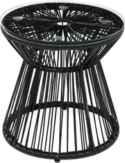 Tuintafel - Tuintafel Rond - Bijzettafeltje - Rattenbijzettafel - Bistrotafel, Salontafel - met Glazen Tafelblad - Boho-Stijl - voor Terras - Tuin - Ø40 x 42 cm - Zwart