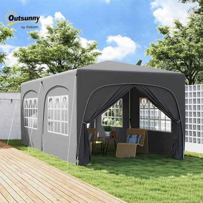 Outsunny Pavillon approx. 3x6m, wasserabweisend Stabil Winterfest Pop-up Faltpavillon, UV Schutz 50+, Faltbar Partyzelt Gartenzelt mit 6 Seitenteilen Tasche Gartenpavillon für Camping Garten, Hellgrau - QUORE
