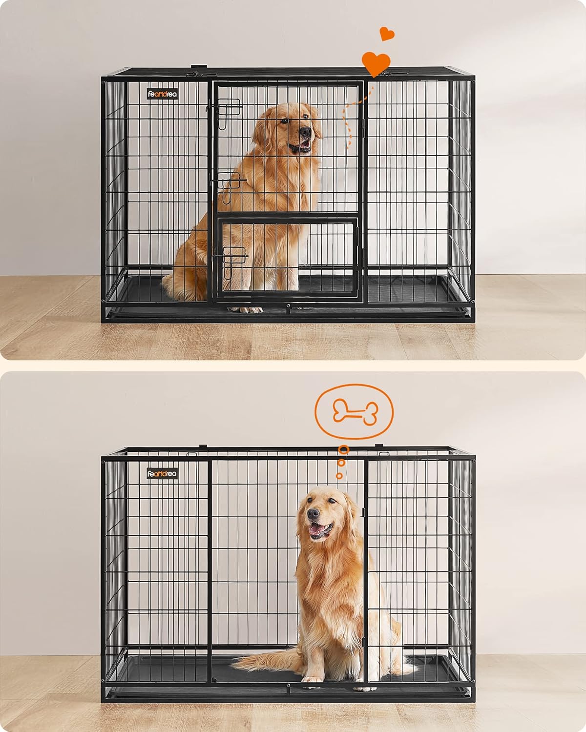 Hondenbench – Hondenkooi – Hondenbox – Hondenhok – Hondenren – Met Dubbele Deuren – Stabiele Metalen Constructie 122x75,5x80,5 cm