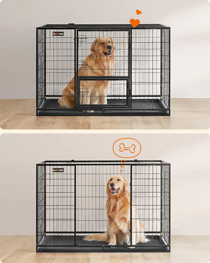 Hondenbench – Hondenkooi – Hondenbox – Hondenhok – Hondenren – Met Dubbele Deuren – Stabiele Metalen Constructie 122x75,5x80,5 cm