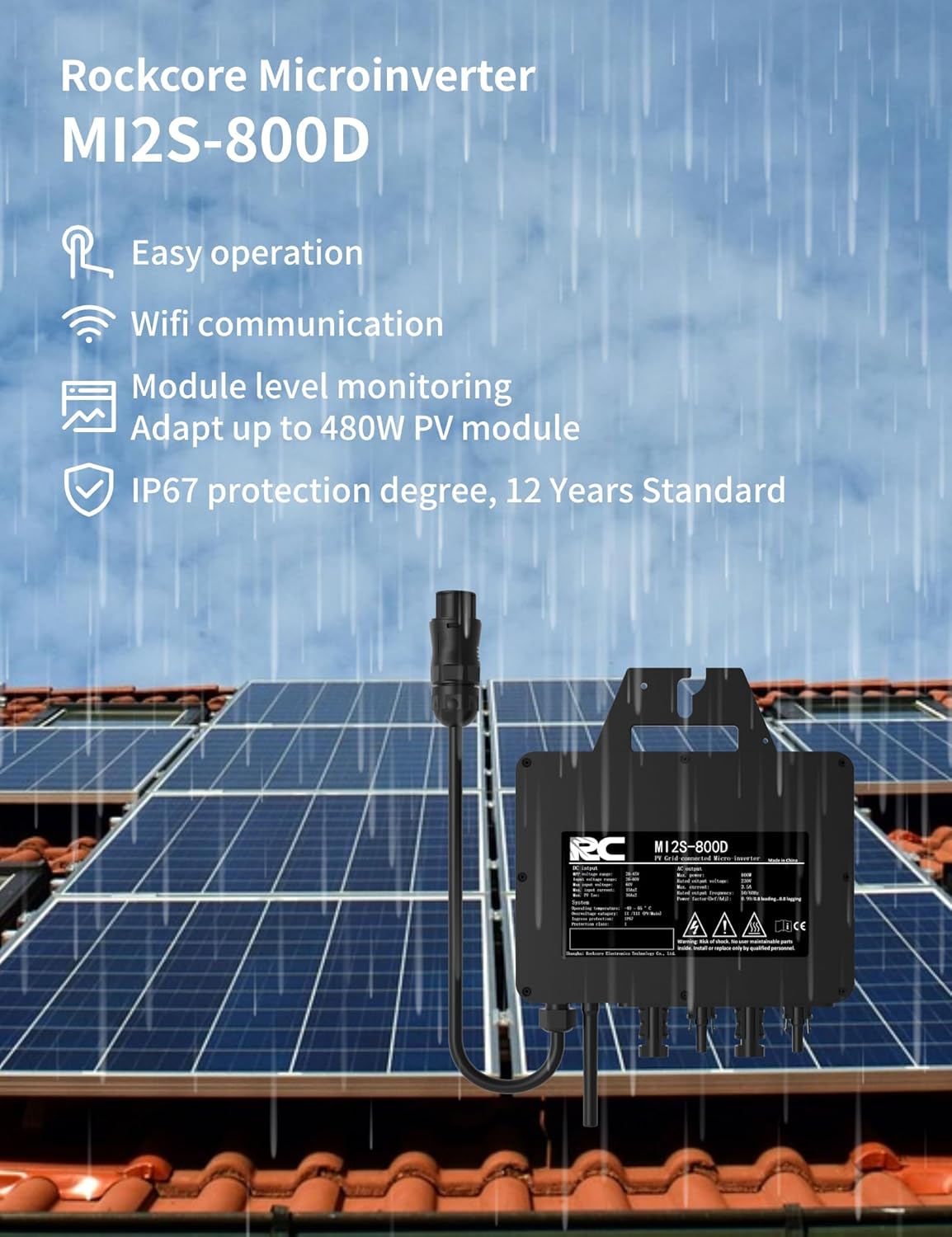 RC micro-omvormer 800 W,26-60V DC-ingang,MPPT Micro Solar Grid Tie Inverter met wifi mobiel surveillance-systeem, zwart (0% belastingtarief in DE en at)