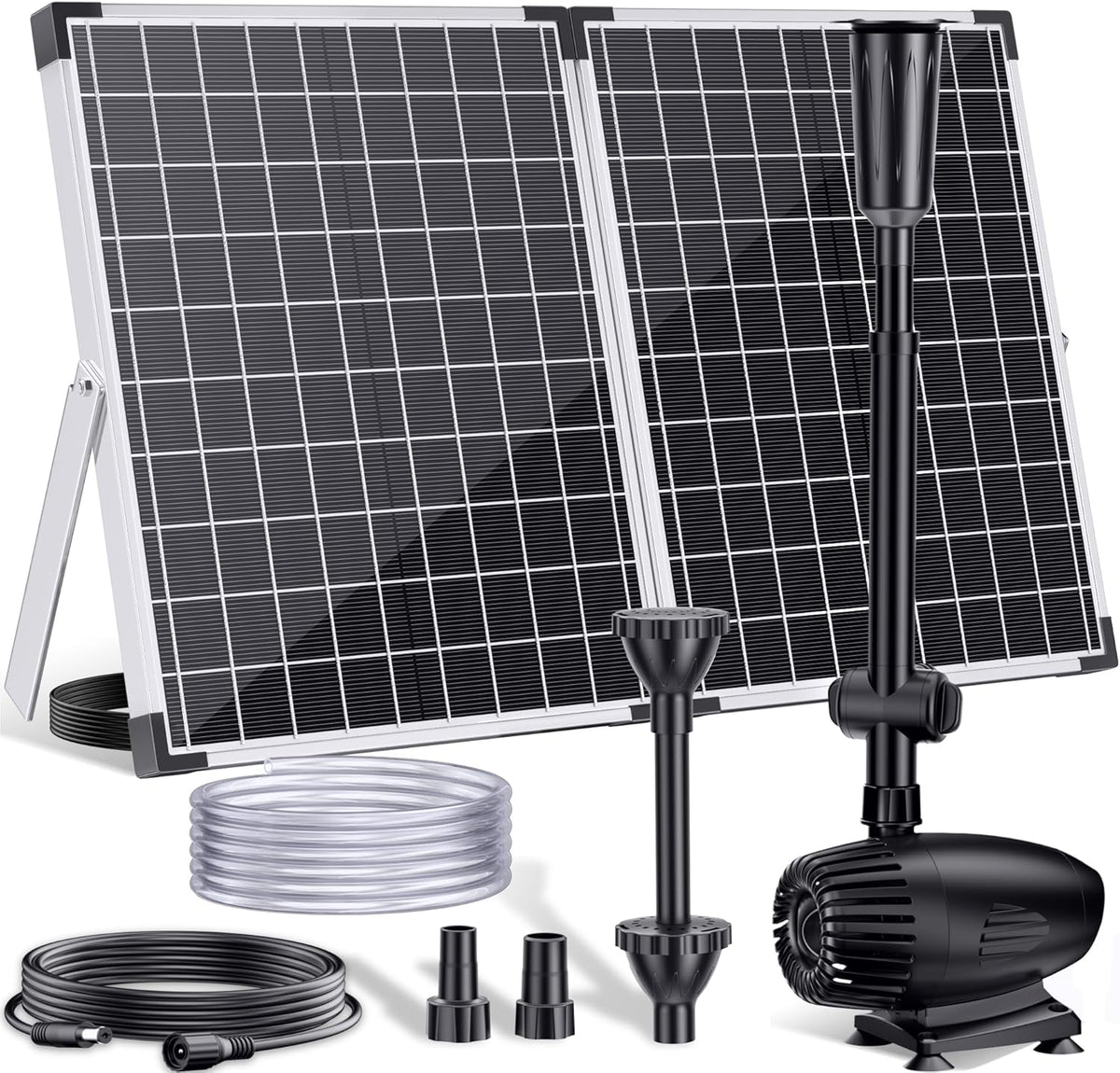 POPOSOAP Vijverpomp op zonne-energie, 55 W, 1820 l/u, fontein op zonne-energie, met stabiele waterstraling, 3 sproeimodi, 2 m pvc-slang, in totaal 8,20 m kabel, voor tuinvijvers, waterval, waterspel