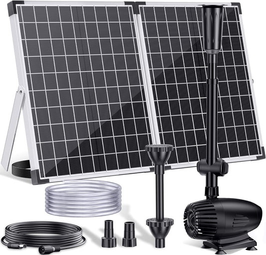 POPOSOAP Vijverpomp op zonne-energie, 55 W, 1820 l/u, fontein op zonne-energie, met stabiele waterstraling, 3 sproeimodi, 2 m pvc-slang, in totaal 8,20 m kabel, voor tuinvijvers, waterval, waterspel